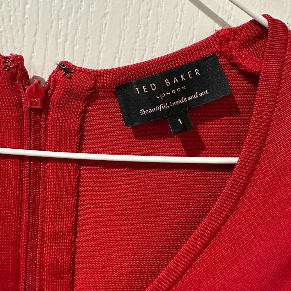 Ted Baker Red Knit Aspin Long Sleeve Celebrity Bodycon Sheath Dress - Picture 7 of 13
